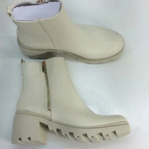 NWOT Winter White Faux Leather Combat Boots